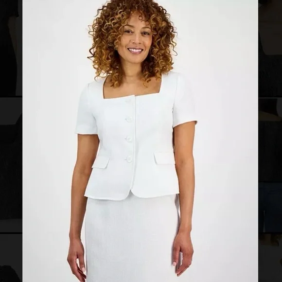 LE SUIT Women Tweed Square Neck Button Front Jacket and Slim Skirt Set Petite - Picture 16 of 16